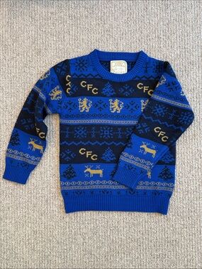 Chelsea Football Club Blue and Black Fair Isle Kids Sweater